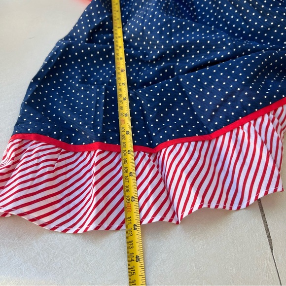 Vintage Jody California 70’s Navy Swiss Dot Sundress with Red Sash Women’s 9/10 - Picture 4 of 6